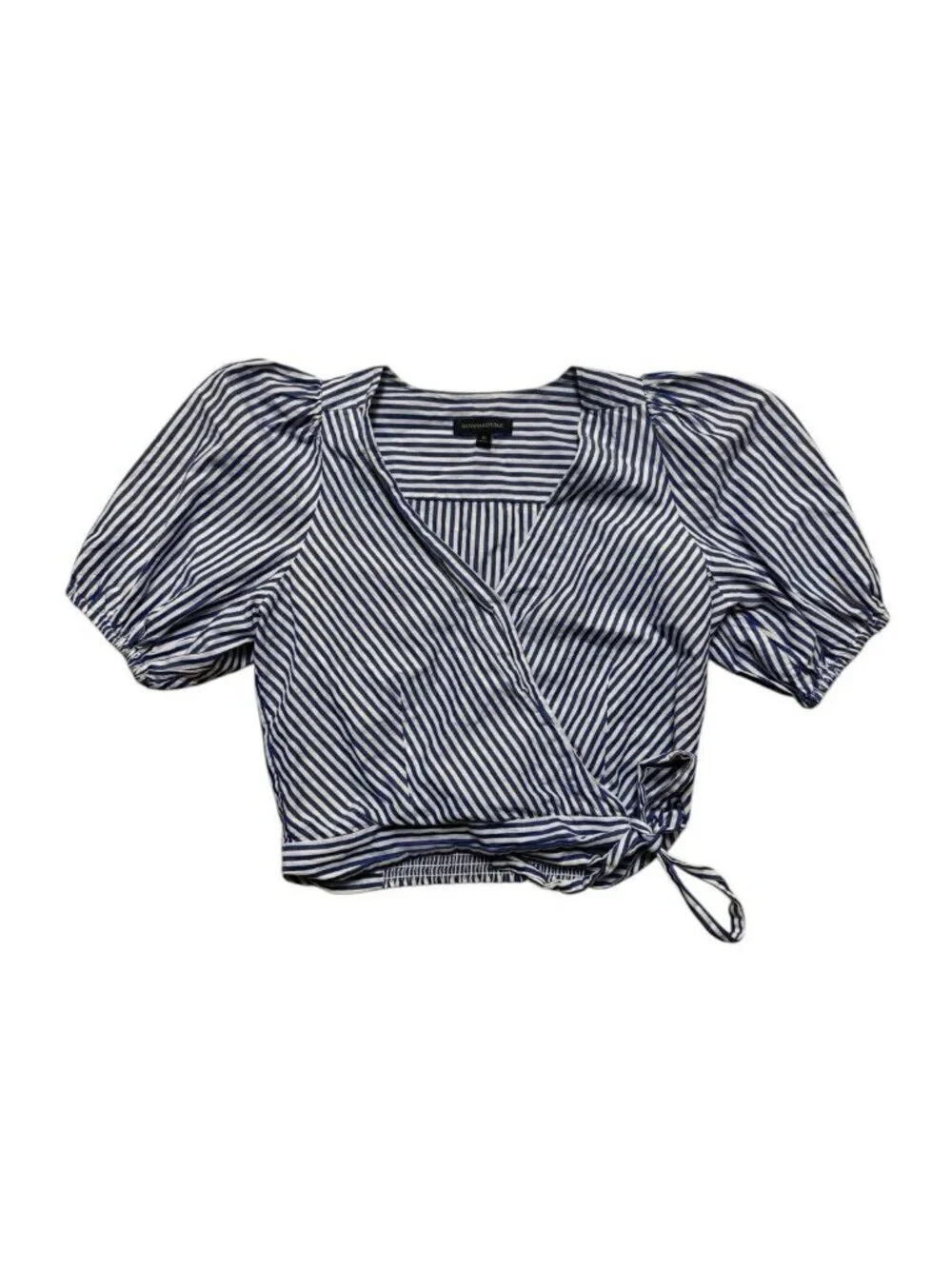 Banana Republic Blue Stripe Wrap Crop Top Puff Sleeve M